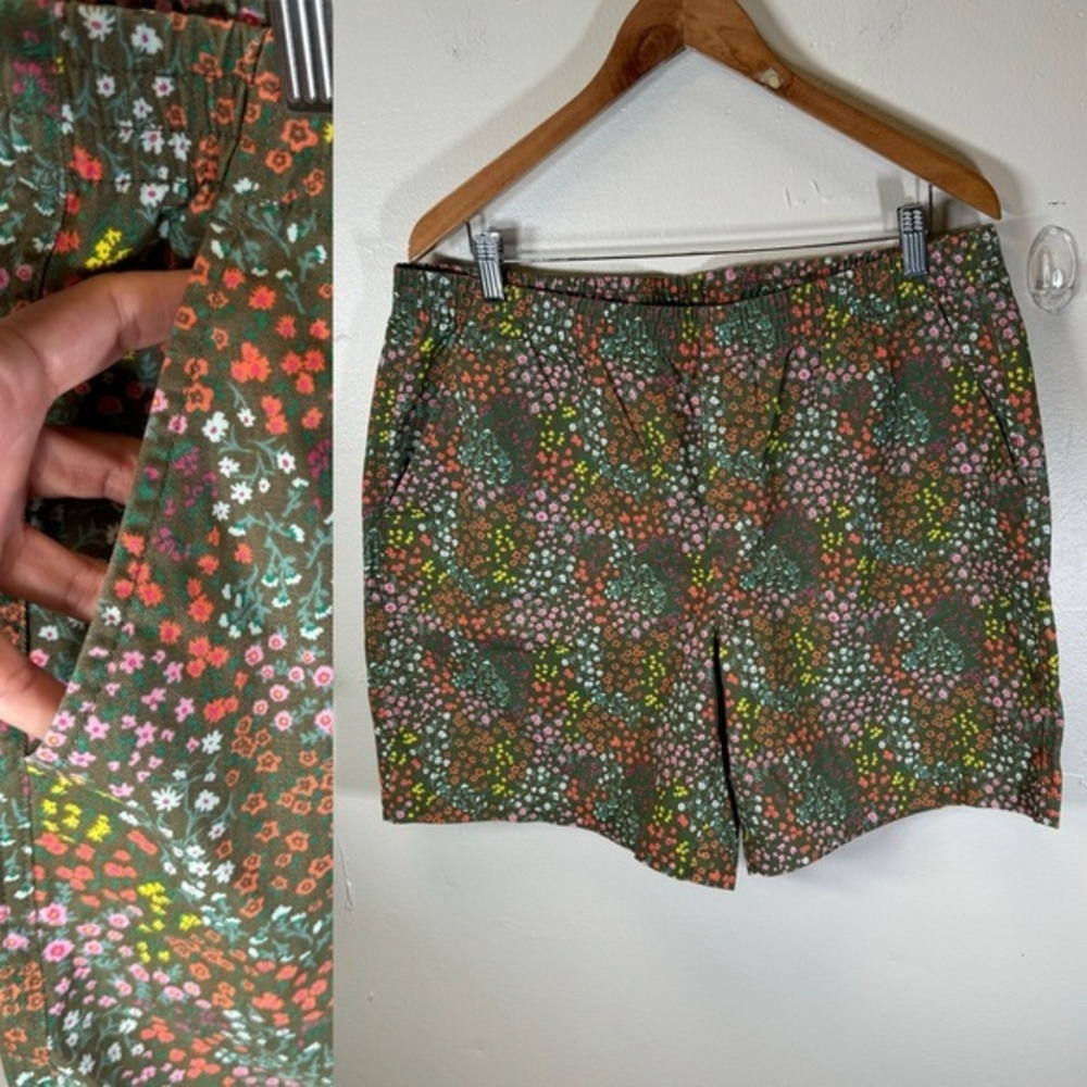 Land's End women's floral shorts cotton midrise pockets elastic waist plus sz16